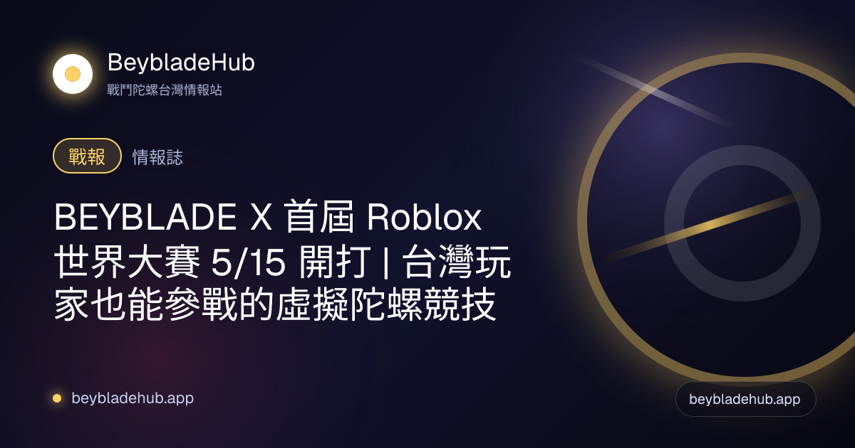 BEYBLADE X 首屆 Roblox 世界大賽 5/15 開打｜台灣玩家也能參戰的虛擬陀螺競技 封面
