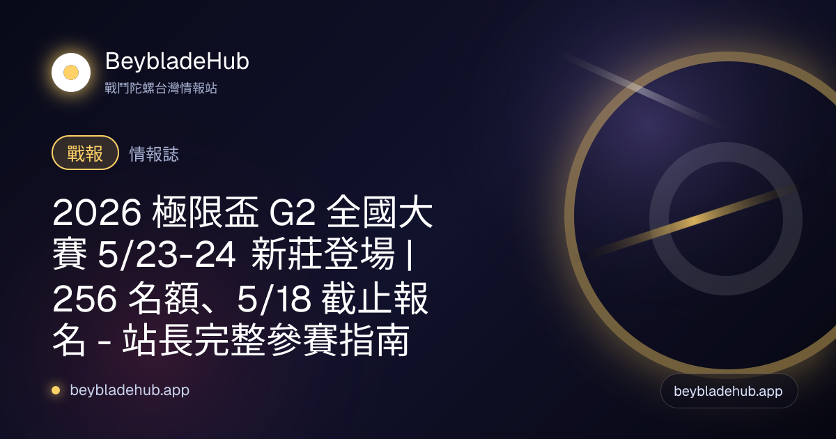 2026 極限盃 G2 全國大賽 5/23-24 新莊登場｜256 名額、5/18 截止報名 - 站長完整參賽指南 封面